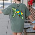 Turtle Puzzle Pieces For Autism Awareness Kids Women Teacher Women's Comfort Colors T-Shirt Back Print Moss Turtle Puzzle Pieces For Autism Awareness Kids Women Teacher Women's Comfort Colors T-Shirt Back Print Moss