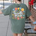 Wildflower 4th Fourth Grade Floral Back To School Teacher Women's Comfort Colors T-Shirt Back Print Moss