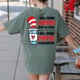 I Will Drink Coffee Here Or There Funny Teacher Teaching Men Women Girls Kids Women's Comfort Colors T-Shirt Back Print Moss