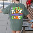 Will Trade Students For Candy Teacher Cute Halloween Costume Women's Comfort Colors T-Shirt Back Print Moss