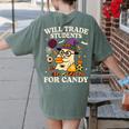 Will Trade Students For Candy Teacher Ghost Halloween Women's Comfort Colors T-Shirt Back Print Moss Will Trade Students For Candy Teacher Ghost Halloween Women's Comfort Colors T-Shirt Back Print Moss