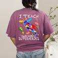 Autism Awareness Teacher I Teach Awesome Superheroes Women's Comfort Colors T-Shirt Back Print Berry