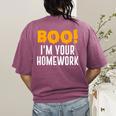 Boo I'm Your Homework Halloween Teacher Costume Women's Comfort Colors T-Shirt Back Print Berry