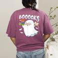 Books Halloween Librarian Teacher Reader Reading Book Lover Women's Comfort Colors T-Shirt Back Print Berry