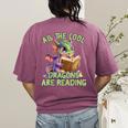 All The Cool Dragons Are Reading Dragon Teacher Women's Comfort Colors T-Shirt Back Print Berry