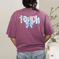 Coquette Bow Teach Teacher Happy First Day Back To School Women's Comfort Colors T-Shirt Back Print Berry