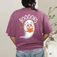 Cute Ghost Book Reading Halloween Teacher Women's Comfort Colors T-Shirt Back Print Berry Cute Ghost Book Reading Halloween Teacher Women's Comfort Colors T-Shirt Back Print Berry