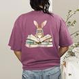 Cute Reading Bunny Glasses Books Bookworm Reader Teacher Women's Comfort Colors T-Shirt Back Print Berry