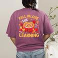 Fall In Love With Learning Pumpkin Thanksgiving Teacher Fall Women's Comfort Colors T-Shirt Back Print Berry