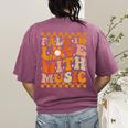Fall In Love With Music Groovy Thanksgiving Music Teacher Men Women Girls Kids Women's Comfort Colors T-Shirt Back Print Berry