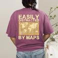 Geography Teacher Easily Distracted By Maps Women's Comfort Colors T-Shirt Back Print Berry