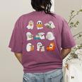 Ghost Reading Teacher Halloween Librarian Book Lover School Women's Comfort Colors T-Shirt Back Print Berry