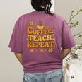Groovy Coffee Teach Repeat Retro Teacher Women's Comfort Colors T-Shirt Back Print Berry Groovy Coffee Teach Repeat Retro Teacher Women's Comfort Colors T-Shirt Back Print Berry