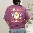 Groovy Teacher Halloween Retro Trick Or Teach Floral Ghost Women's Comfort Colors T-Shirt Back Print Berry Groovy Teacher Halloween Retro Trick Or Teach Floral Ghost Women's Comfort Colors T-Shirt Back Print Berry