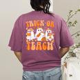 Groovy Teacher Halloween Trick Or Teach Ghost Men Women Kids Women's Comfort Colors T-Shirt Back Print Berry Groovy Teacher Halloween Trick Or Teach Ghost Men Women Kids Women's Comfort Colors T-Shirt Back Print Berry