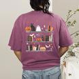 Halloween Library Ghost Books Teacher Spooky Trick Or Teach Women's Comfort Colors T-Shirt Back Print Berry