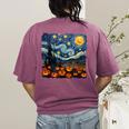 Halloween Pumpkin Starry Night Van Gogh Art Teacher Women's Comfort Colors T-Shirt Back Print Berry