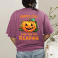 Halloween Teacher Librarian Pumpkin Reading Books Men Women Kids Women's Comfort Colors T-Shirt Back Print Berry