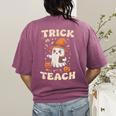 Halloween Teacher Shirts Women School Trick Or Teach Groovy Women's Comfort Colors T-Shirt Back Print Berry