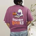 Halloween Teacher Women Cute Reading Ghost Read More Books Women's Comfort Colors T-Shirt Back Print Berry