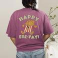 Happy Fri Yay Retro French Fries Friday Lovers Fun Teacher Women's Comfort Colors T-Shirt Back Print Berry