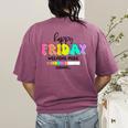Happy Friyay Teacher School Friday Weekend Vibes Women's Comfort Colors T-Shirt Back Print Berry Happy Friyay Teacher School Friday Weekend Vibes Women's Comfort Colors T-Shirt Back Print Berry