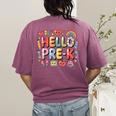 Hello Pre-K Back To School Teacher Student Fun Graphic Tee Women's Comfort Colors T-Shirt Back Print Berry Hello Pre-K Back To School Teacher Student Fun Graphic Tee Women's Comfort Colors T-Shirt Back Print Berry
