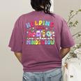 Helping Little Minds Grow Teacher Life Back To School Women's Comfort Colors T-Shirt Back Print Berry