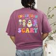 Inclusion Isn't Scary Ghost Halloween SLP Sped Teacher Women's Comfort Colors T-Shirt Back Print Berry