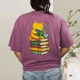 Kawaii Cats Lover Coffee Books Teacher Librarian Cat Women's Comfort Colors T-Shirt Back Print Berry