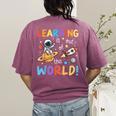 Learning Is Out Of This World Space Back To School Teacher Women's Comfort Colors T-Shirt Back Print Berry