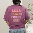 Leer Es Poder Groovy Spanish Teacher Bilingual Maestra Men Women Women's Comfort Colors T-Shirt Back Print Berry