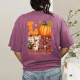 Love Kindergarten Teacher Turkey Thanksgiving Autumn Fall Women's Comfort Colors T-Shirt Back Print Berry