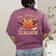 One Thankful Teacher Thanksgiving Retro Groovy Fall Teachers Women's Comfort Colors T-Shirt Back Print Berry One Thankful Teacher Thanksgiving Retro Groovy Fall Teachers Women's Comfort Colors T-Shirt Back Print Berry