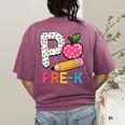 P Is For Pre K Teacher Student Pencil Apple Back To School Women's Comfort Colors T-Shirt Back Print Berry