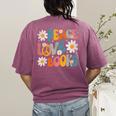 Peace Love Books Bookworm Librarian Reading Teacher Groovy Women's Comfort Colors T-Shirt Back Print Berry