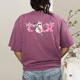 Pink Ghost Teach Halloween Teacher In Spooky Season Women's Comfort Colors T-Shirt Back Print Berry Pink Ghost Teach Halloween Teacher In Spooky Season Women's Comfort Colors T-Shirt Back Print Berry