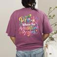 Pre-K Where The Adventure Begins Preschool Teachers Students Women's Comfort Colors T-Shirt Back Print Berry
