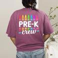 Pre-K Crew Teacher Team Squad Hello Back School Graduation Women's Comfort Colors T-Shirt Back Print Berry