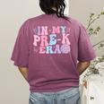 In My Pre K Era Groovy Back To School First Day Teacher Kids Women's Comfort Colors T-Shirt Back Print Berry