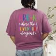 Pre-K Teacher Adventure Begins First Day Preschool Teachers Women's Comfort Colors T-Shirt Back Print Berry Pre-K Teacher Adventure Begins First Day Preschool Teachers Women's Comfort Colors T-Shirt Back Print Berry