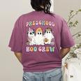 Preschool Boo Crew Groovy Halloween Floral Ghost Teacher Men Women Kids Women's Comfort Colors T-Shirt Back Print Berry