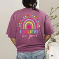 Rainbow I Believe In You Teacher Testing Day Women's Comfort Colors T-Shirt Back Print Berry Rainbow I Believe In You Teacher Testing Day Women's Comfort Colors T-Shirt Back Print Berry