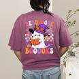 Read More Books Ghost Reading Book Teacher Halloween Women's Comfort Colors T-Shirt Back Print Berry