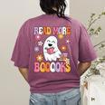 Read More Books Groovy Halloween Teacher Women Women's Comfort Colors T-Shirt Back Print Berry