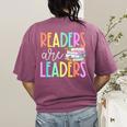 Readers Are Leaders Reading Book Lovers Teacher Women Kids Women's Comfort Colors T-Shirt Back Print Berry