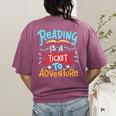 Reading Adventure Library Student Teacher Book Women's Comfort Colors T-Shirt Back Print Berry Reading Adventure Library Student Teacher Book Women's Comfort Colors T-Shirt Back Print Berry