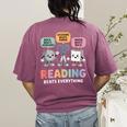 Reading Beats Everything Teacher Rock Paper Scissors Women's Comfort Colors T-Shirt Back Print Berry Reading Beats Everything Teacher Rock Paper Scissors Women's Comfort Colors T-Shirt Back Print Berry