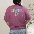 Retro Checkered Special Education Teacher Back To School Women's Comfort Colors T-Shirt Back Print Berry