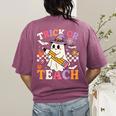 Retro Floral Ghost Trick Or Teach Groovy Teacher Halloween Women's Comfort Colors T-Shirt Back Print Berry